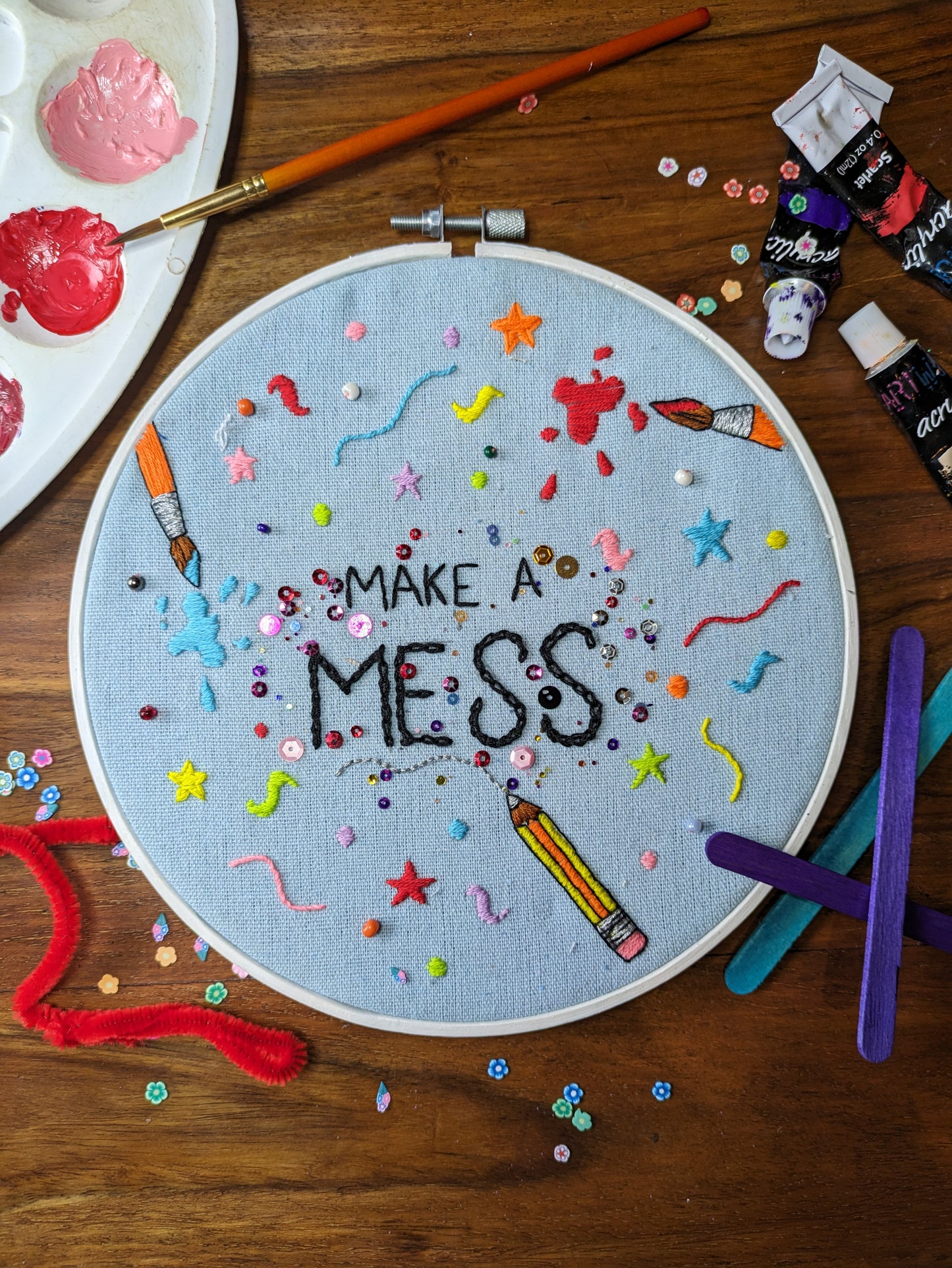 Childrens 'Make a mess' embroidery