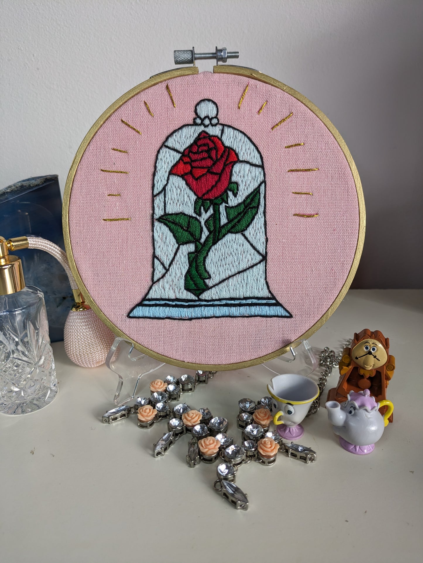 Stained glass rose embroidery